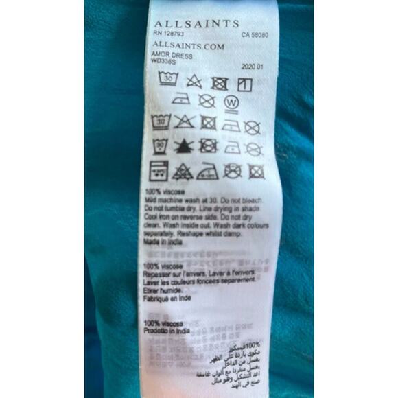 All Saints Women’s Amor Flowy Dress in Hawaiian Blue Size 6 - Picture 7 of 7